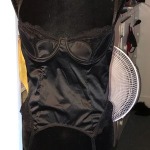 Black silky corset with lace cap sleeves